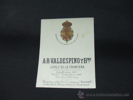 Etichette antiche: ETIQUETA - A.R. VALDESPINO Y HERMANO - JEREZ DE LA FRONTERA -
