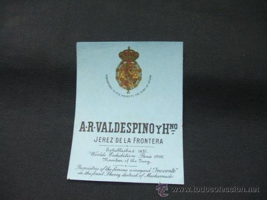 Alte Etiketten: ETIQUETA -  A.R. VALDESPINO Y HERMANO - JEREZ DE LA FRONTERA -