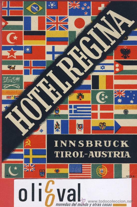 Etiquetas antiguas: ETIQUETA  HOTEL  -Austria -hotel regina -innsbruck -tirol.-ILUSTRACION-Hueco -95 x 120   mm.