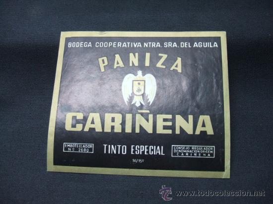 Alte Etiketten: ETIQUETA - TINTO ESPECIAL - PANIZA - CARI&Ntilde;ENA - BODEGA COOPERATIVA NUESTRA SE&Ntilde;ORA DEL AGUILA