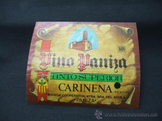 Alte Etiketten: ETIQUETA - TINTO SUPERIOR - VINO PANIZA - CARI&Ntilde;ENA - BODEGA COOPERATIVA NTRA SRA DEL AGUILA