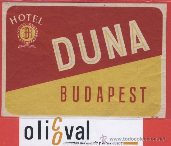 Etiquetas antiguas: ETIQUETA  HOTEL-HUNGRIA  HOTEL  DUNA -Budapest - ilustracion -naranja -105 x 75 -mm