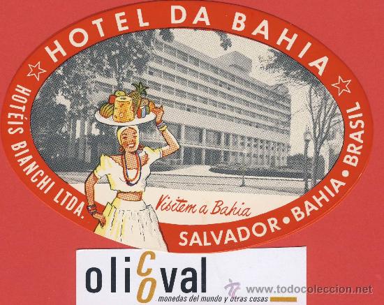 Etiquetas antiguas: ETIQUETA  HOTEL-BRASIL-HOTEL DA BAHIA -SALVADOR -BAHIA- ILUSTRACION-OVAL 130 mm