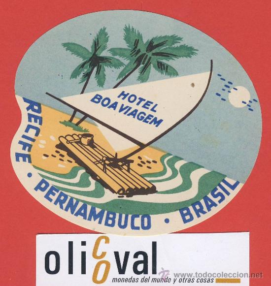 Etiquetas antiguas: ETIQUETA  HOTEL-BRASIL-HOTEL  boaviagem -pernambuco. -BAHIA- ILUSTRACION-OVAL  95  mm