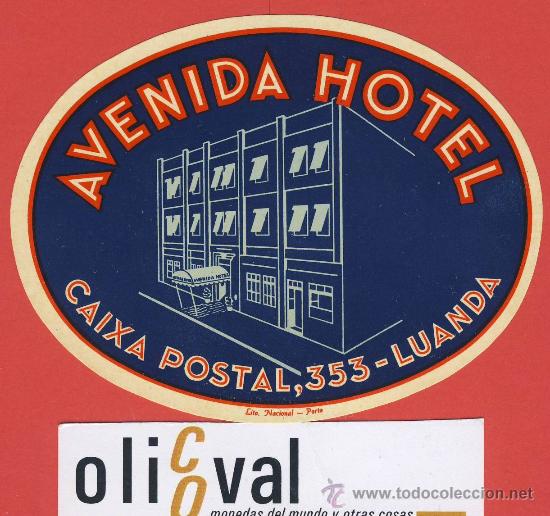 Etiquetas antiguas: ETIQUETA HOTEL-ANGOLA - HOTEL AVENIDA -DATADA-LUANDA-LUSTRACION - HUECO  100- mm