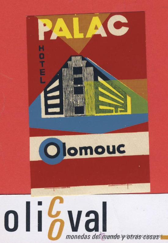 Etiquetas antiguas: ETIQUETA HOTEL--REPUBLICA CHECA-CHESCOLOVAQUIA-HOTEL OLOMOUC HUECO -48 X 70 mm