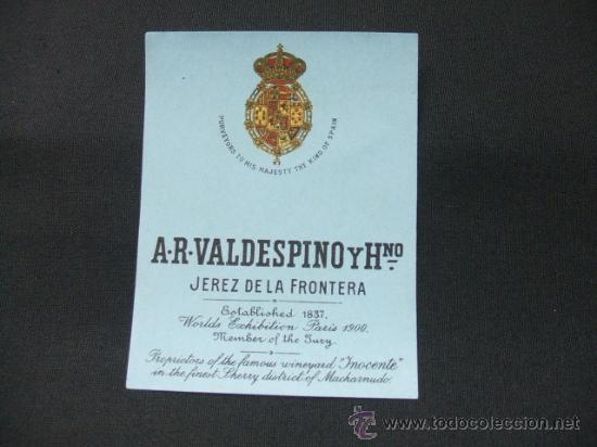 Alte Etiketten: ETIQUETA - A.R. VALDESPINO Y HERMANO - JEREZ DE LA FRONTERA -