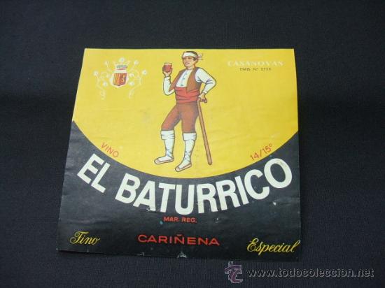Alte Etiketten: ETIQUETA - VINO - EL BATURRICO - FINO ESPECIAL - CARI&Ntilde;ENA -