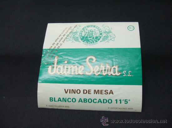 Alte Etiketten: ETIQUETA - VINO DE MESA - BLANCO ABOCADO - JAIME SERRA S.L. - ALELLA -
