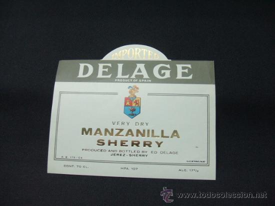Alte Etiketten: ETIQUETA - MANZANILLA SHERRY - IMPORTED - DELAGE -