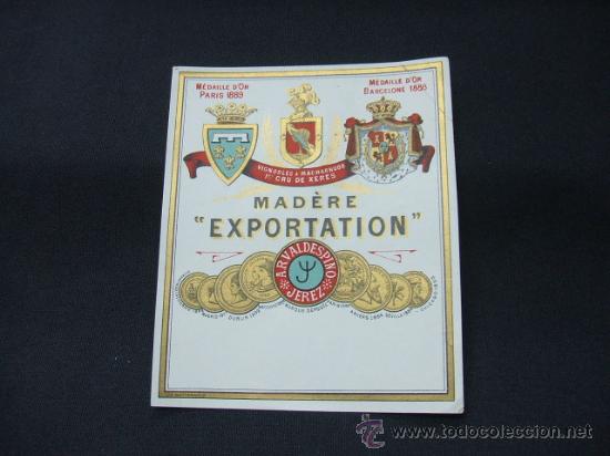 Alte Etiketten: ETIQUETA - MAD&Egrave;RE EXPORTATION - A.R. VALDESPINO - JEREZ -