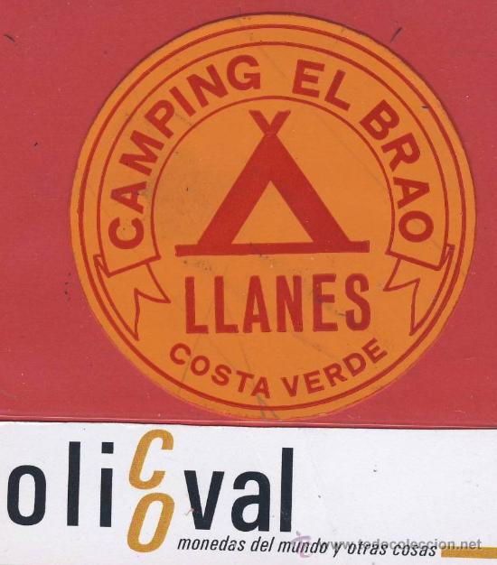 Etiquetas antiguas: Etiqueta hotel-Camping-Asturias -El brao -LLANES  naranja   60 mm-Se&ntilde;ales de lapiz