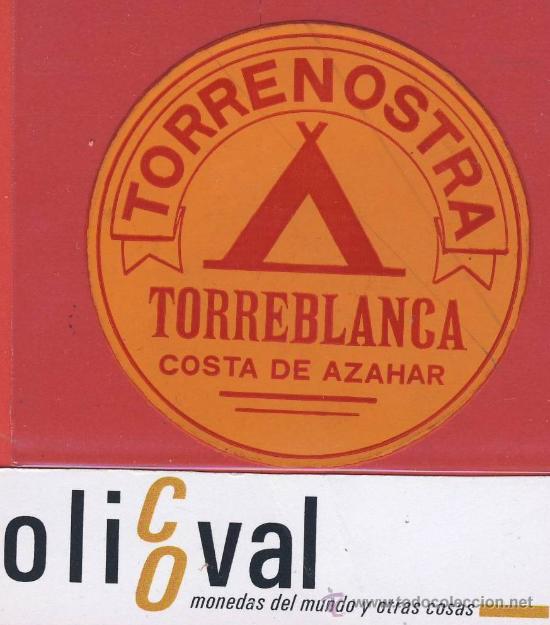Etiquetas antiguas: Etiqueta hotel-Camping-Castellon-Torrenostra -Torreblanca -naranja -60 mm-Se&ntilde;ales de lapiz
