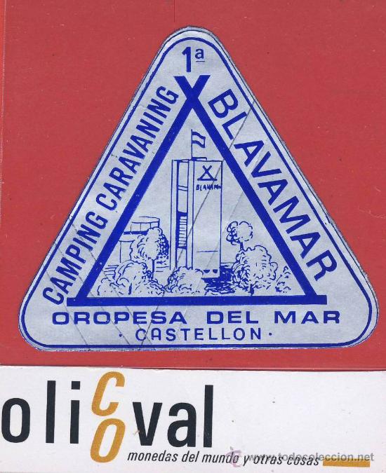 Etiquetas antiguas: Etiqueta hotel-Camping-Castellon-Blavamar-Oropesa del mar -Plata- 73x 61 mm-Se&ntilde;ales de Boligrafo