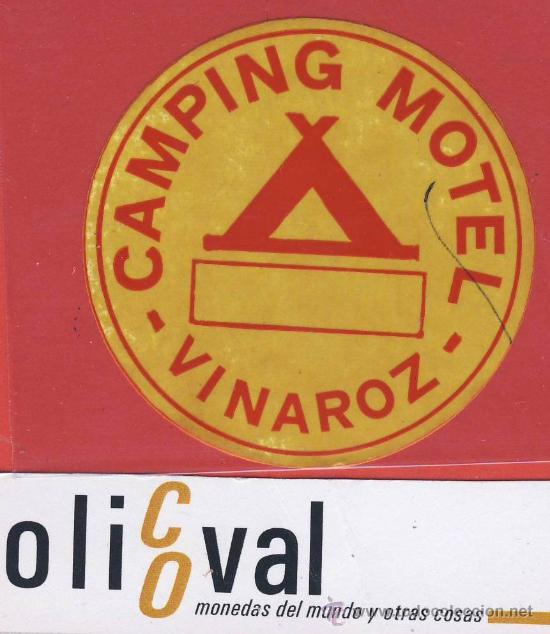 Etiquetas antiguas: Etiqueta hotel-Camping-Castellon--vinaroz -amarillo- 60 x mm-Se&ntilde;ales de Boligrafo