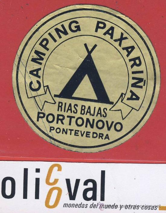 Etiquetas antiguas: Etiqueta hotel-Camping-pontevedra-paxari&ntilde;a-portonovo -oro- 60 x mm-Se&ntilde;ales de Boligrafo-