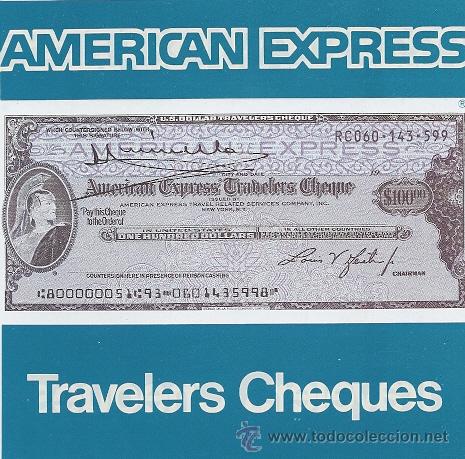 Etiquetas antiguas: PEGATINA ADHESIVO TRAVELERS CHEQUES AMERICAN EXPRESS - a&ntilde;os 1980s - original sin despegar