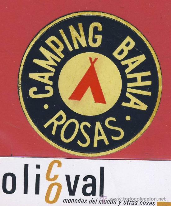 Etiquetas antiguas: ETIQUETA HOTEL-ESPA&Ntilde;A- camping -gerona-bahia -amarilla  -rosas - 60- mm