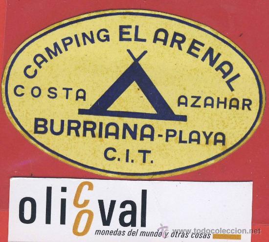 Etiquetas antiguas: ETIQUETA HOTEL-ESPA&Ntilde;A- camping -castellon -el arenal -burriana -  -amarillo-oval 88  mm