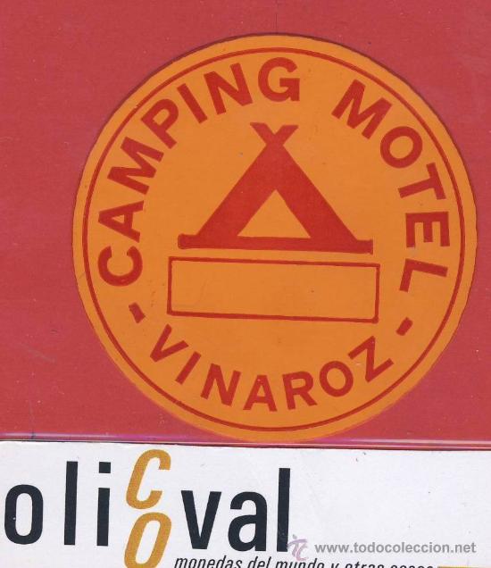 Etiquetas antiguas: ETIQUETA HOTEL-ESPA&Ntilde;A- camping -castellon -el arenal -burriana -  -amarillo-oval 88  mm
