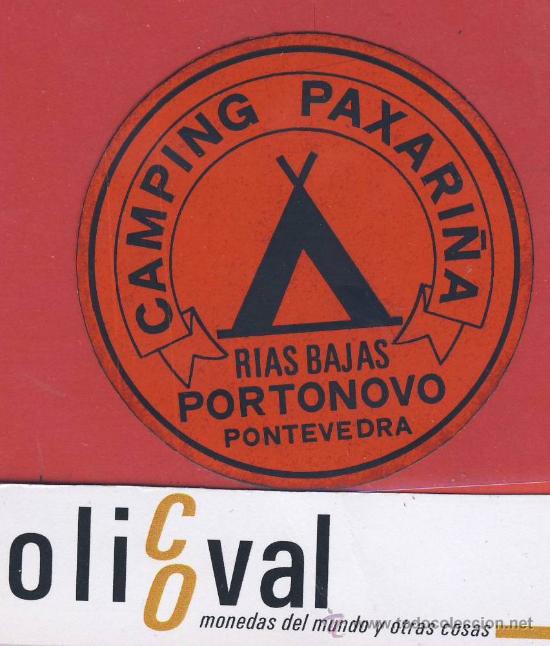 Etiquetas antiguas: ETIQUETA HOTEL-ESPA&Ntilde;A- camping -pontevedra-paxari&ntilde;a-rias bajas-portonovo- rojo-.60mm