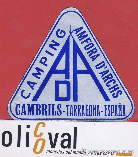 Etiquetas antiguas: ETIQUETA HOTEL-ESPA&Ntilde;A- camping -tarragona-amfora d&aacute;rchs-cambrils-metalizada-65 x 72. mm
