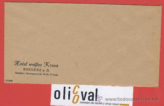 Etiquetas antiguas: ETIQUETA HOTEL-Sobre -Austria -hotel weipes kreuz-bregenz a. B. 151x80