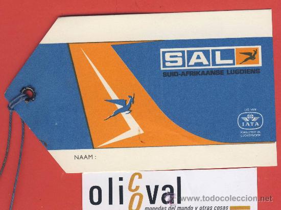 Etiquetas antiguas: ETIQUETA HOTEL-LINEAS AEREAS -SAA-CARTULINA  D/C HUECO- 125 x 72  mm