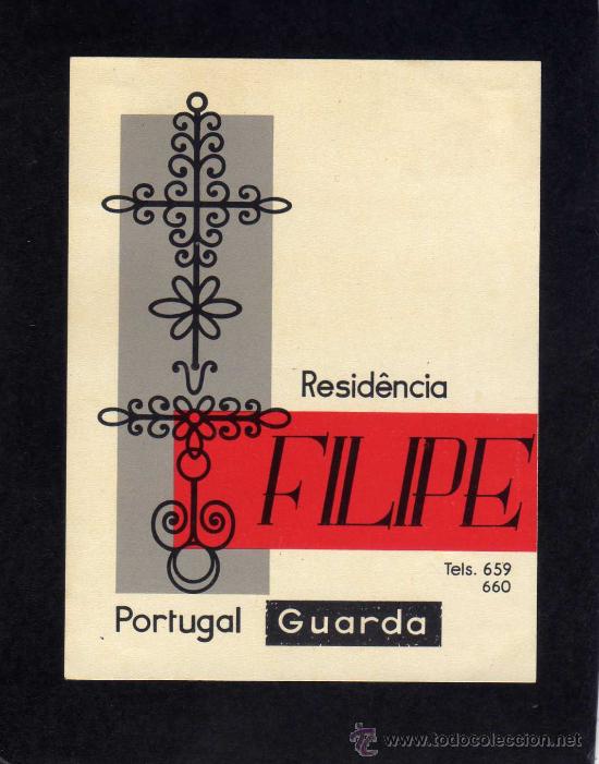 Etiquetas antiguas: ETIQUETA HOTEL - RESIDENCIA FILIPE - GUARDA - PORTUGAL.