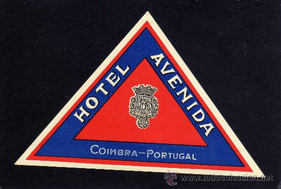 Etiquetas antiguas: ETIQUETA HOTEL - HOTEL AVENIDA - COIMBRA - PORTUGAL.