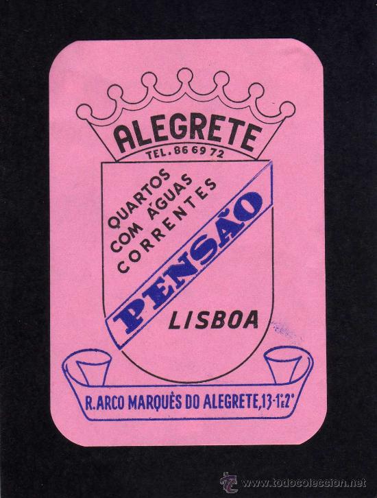 Etiquetas antiguas: ETIQUETA HOTEL - PENSAO LISBOA - ALEGRETE - PORTUGAL.