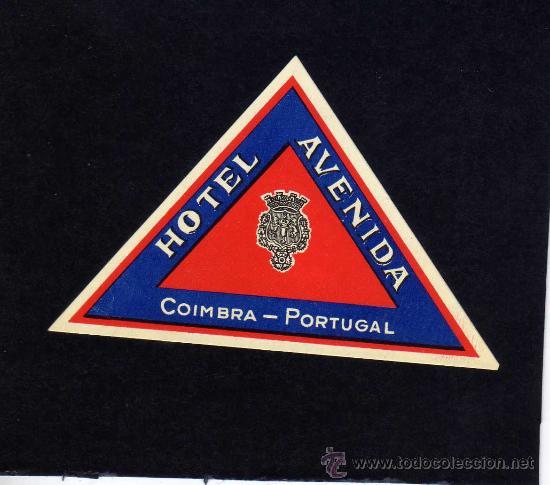 Etiquetas antiguas: ETIQUETA HOTEL -  HOTEL AVENIDA - COIMBRA - PORTUGAL.