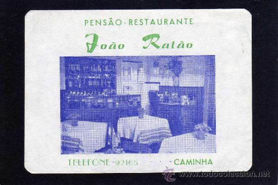 Etiquetas antiguas: ETIQUETA HOTEL - PENSAO RESTAURANTE JOAO RATAO - CAMINHA  - PORTUGAL.