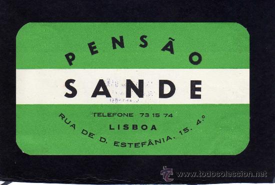 Etiquetas antiguas: ETIQUETA HOTEL - PENSAO SANDE - LISBOA - PORTUGAL.