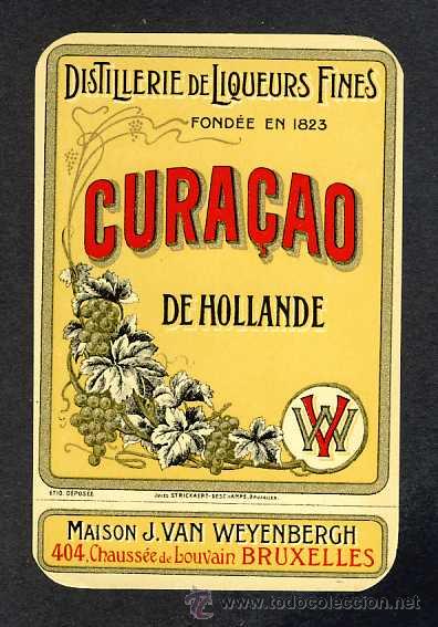 Etiquetas antigas: Etiqueta de licor litografica: Cura&ccedil;ao