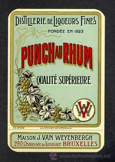Etiquetas antiguas: Etiqueta de licor litografica: Punch au Rhum