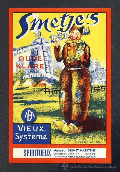 &Eacute;tiquettes anciennes: Etiqueta de licor: Smetje 's. Molino de viento