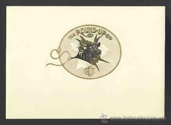 Old Labels: Etiqueta de tabaco en relieve: THE ROUND-UP. Toros