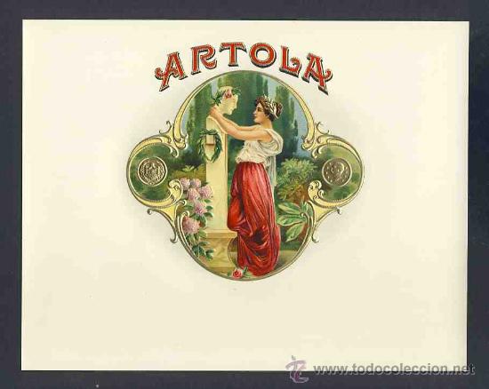 Etiquetas antigas: Etiqueta de tabaco modernista en relieve ARTOLA. Art nouveau