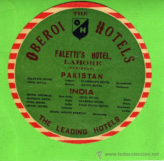 Etiquetas antiguas: ETIQUETA HOTEL - THE OBEROI HOTELS - INDIA Y PAKISTAN.