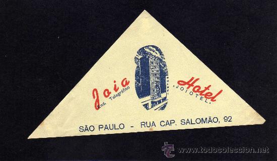 Etiquetas antiguas: ETIQUETA HOTEL - JOIA HOTEL - SAO PAULO - BRASIL.