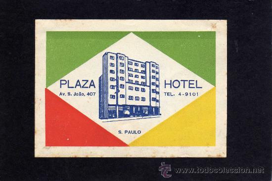 Etiquetas antiguas: ETIQUETA HOTEL - PLAZA HOTEL  - SAO PAULO - BRASIL.