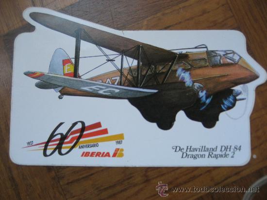 Etiquetas antiguas: Iberia, 60 Aniversario 1927 - 1987. De Havilland DH-84, Dragon Rapide. Ahdesivo