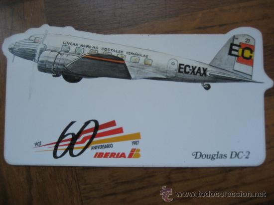 Etiquetas antiguas: Iberia, 60 Aniversario 1927 - 1987. Douglas DC-2. Adesivo
