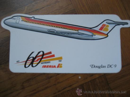 Etiquetas antiguas: Iberia, 60 Aniversario 1927 - 1987. Douglas DC-9. Adhesivo