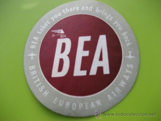 Etiquetas antiguas: BEA. British European Airways. Antigua etiqueta compa&ntilde;ia aerea. Aviacion