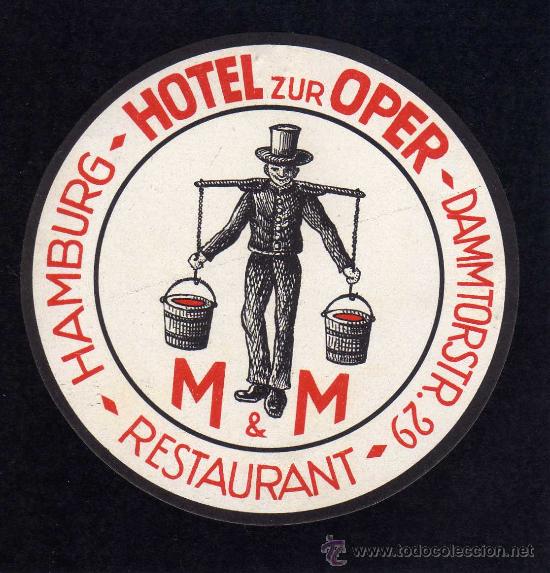Etiquetas antiguas: ETIQUETA HOTEL - HOTEL ADLZUR OPER - HAMBURG - ALEMANIA.
