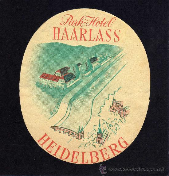 Etiquetas antiguas: ETIQUETA HOTEL  -    PARK HOTEL HAARLASS - HEIDELBERG - ALEMANIA.