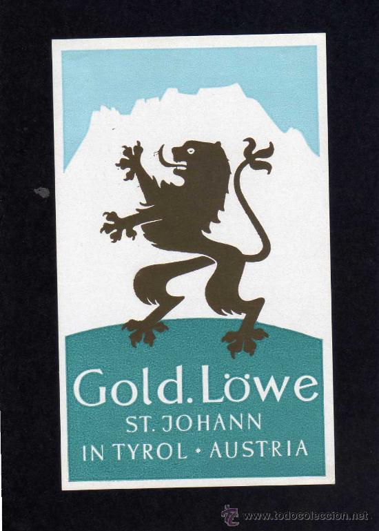 Etiquetas antiguas: ETIQUETA HOTEL    -        HOTEL GOLD L&Ouml;WE - ST. JOHANN IN TIROL - AUSTRIA.