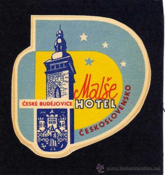 Etiquetas antiguas: ETIQUETA HOTEL    -         HOTEL MALSE - CESKE BUDEJOVICE - CHECOSLOVAQUIA 7 X 7 CM.